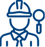 Evaluate the Sheathing icon, icon of a construction worker and a magnifying glass