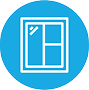 Blue, circle icon with a window in the center